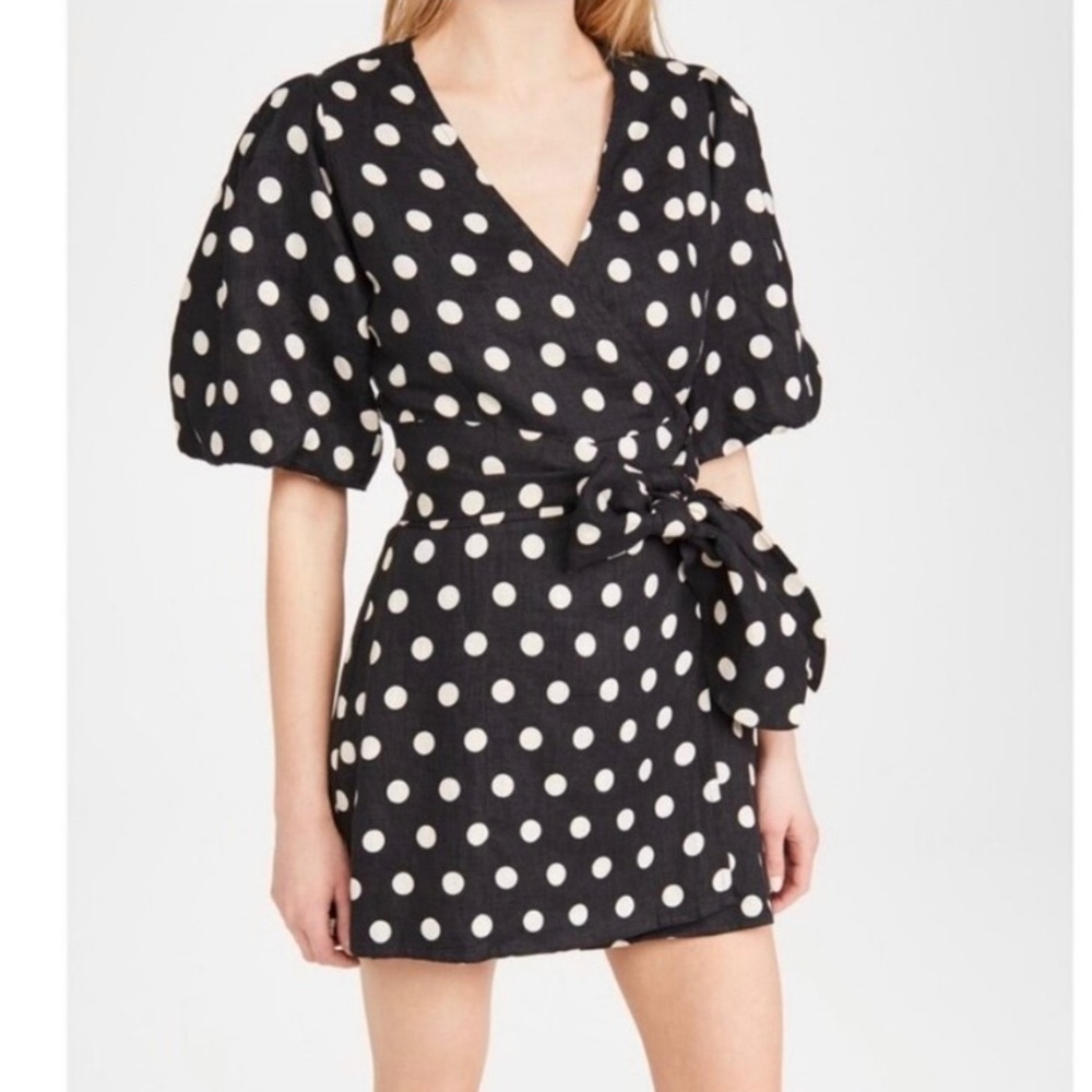 Faithful the Brand Godiva Wrap Linen Dress Black & White Polka Dot US 8 - Picture 3 of 15